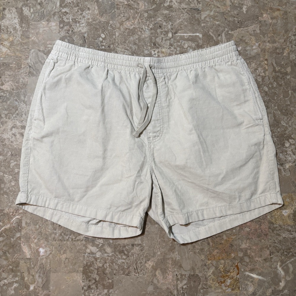 J Crew Corduroy Shorts Mens XL Beige Tan Everyday Drawstring 5" Oarsman Repro